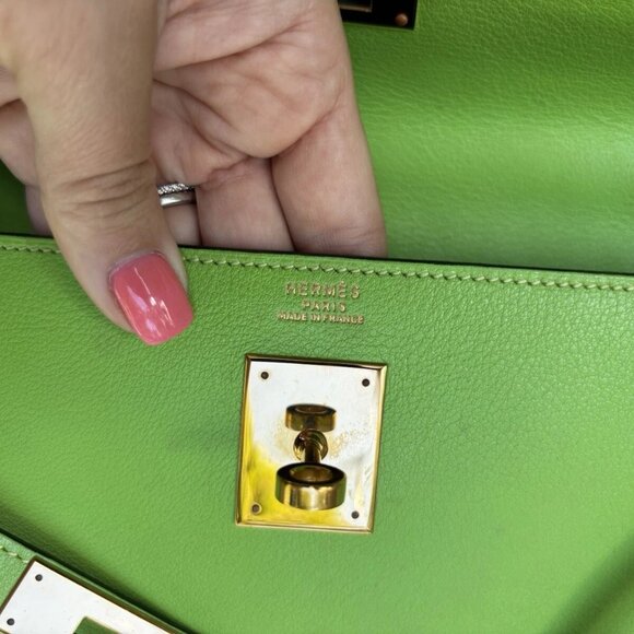 Authentic 1995 Hermes SAC KELLY II SELLIER 32 VACHE FJORD Vert Cru green - Picture 10 of 14